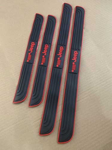 4PCS Black Car Door Scuff Sill Cover Panel Step Protector For JEEP Red Trims
