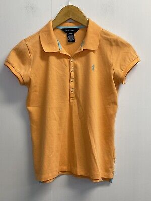RALPH LAUREN Youth Girls XL/16 Women's S Polo Shirt Top Orange Blue Pony Logo