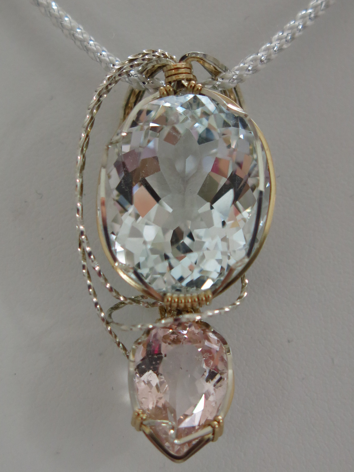 Beautiful, Natural Brasilain Faceted Aquamarine and Morganite Pendant