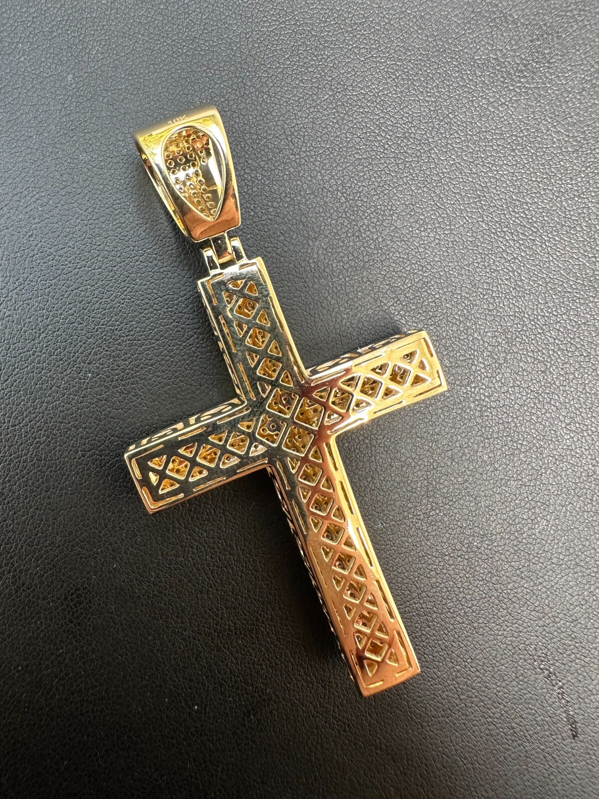 Pre-owned Hip Hop Solid 10k Yellow Gold 3ct Vvs Moissanite Cross Pendant Necklace 19g Mens Large In White