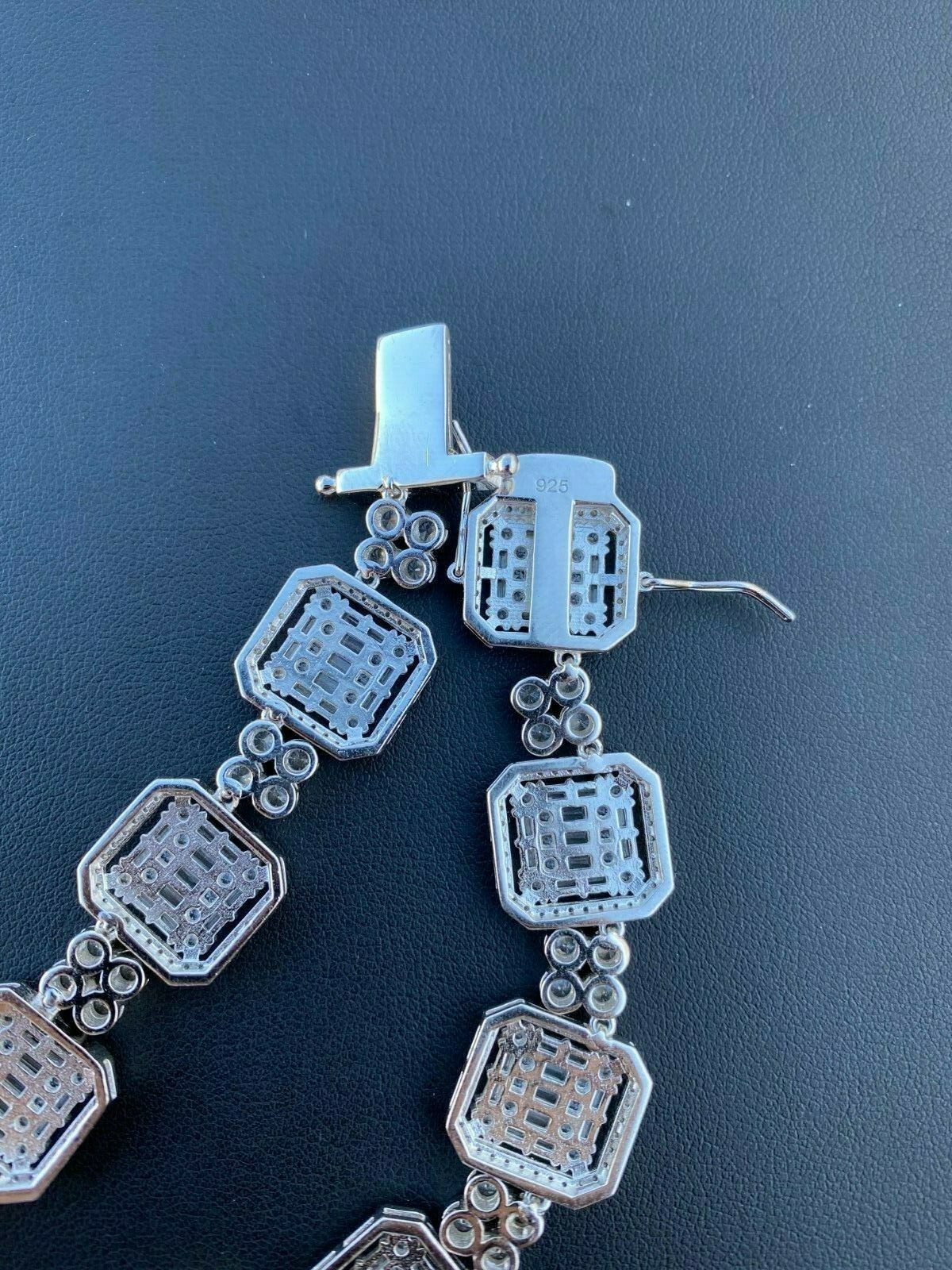 Pre-owned Silver 925 Sterling  Baguette Link Chain Iced 16mm Men's Cz Necklace Choker