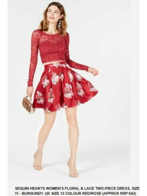 

SEQUIN HEARTS Женская красная короткая юбка с цветочным принтом + расклешенная вечерняя юбка для подростков Размер, Красный