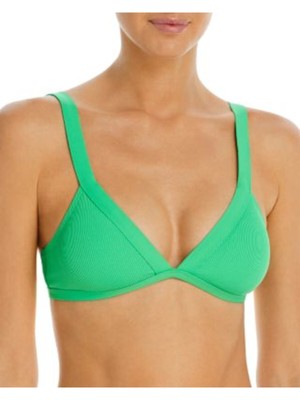 L SPACE Women's Green Removable Cups Lined Ribbed Lala Bra Swimwear Top SP