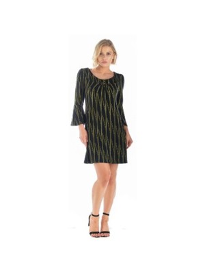 

24 SEVEN COMFORT Женское черное трикотажное короткое коктейльное платье прямого кроя с рукавами 3/4, Черный