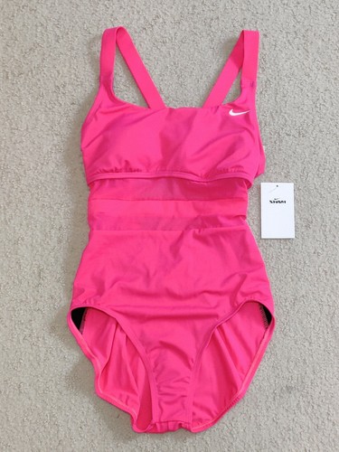 Nike Women's Mesh Pink V-Back One Piece Swimsuit NESS9365