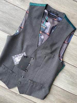 TED BAKER GREY ''INFRA'' MODERN FIT WAISTCOAT VEST JACKET COAT - 38R - NEW TAGS