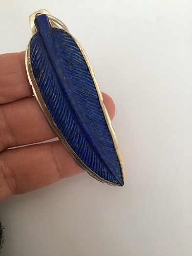 Dan Dodson Large Sterling Silver Carved Lapis Feather Pendant