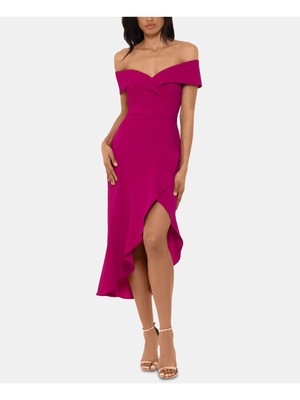 XSCAPE Womens Pink Short Sleeve Above The Knee Evening Hi-Lo Dress 2