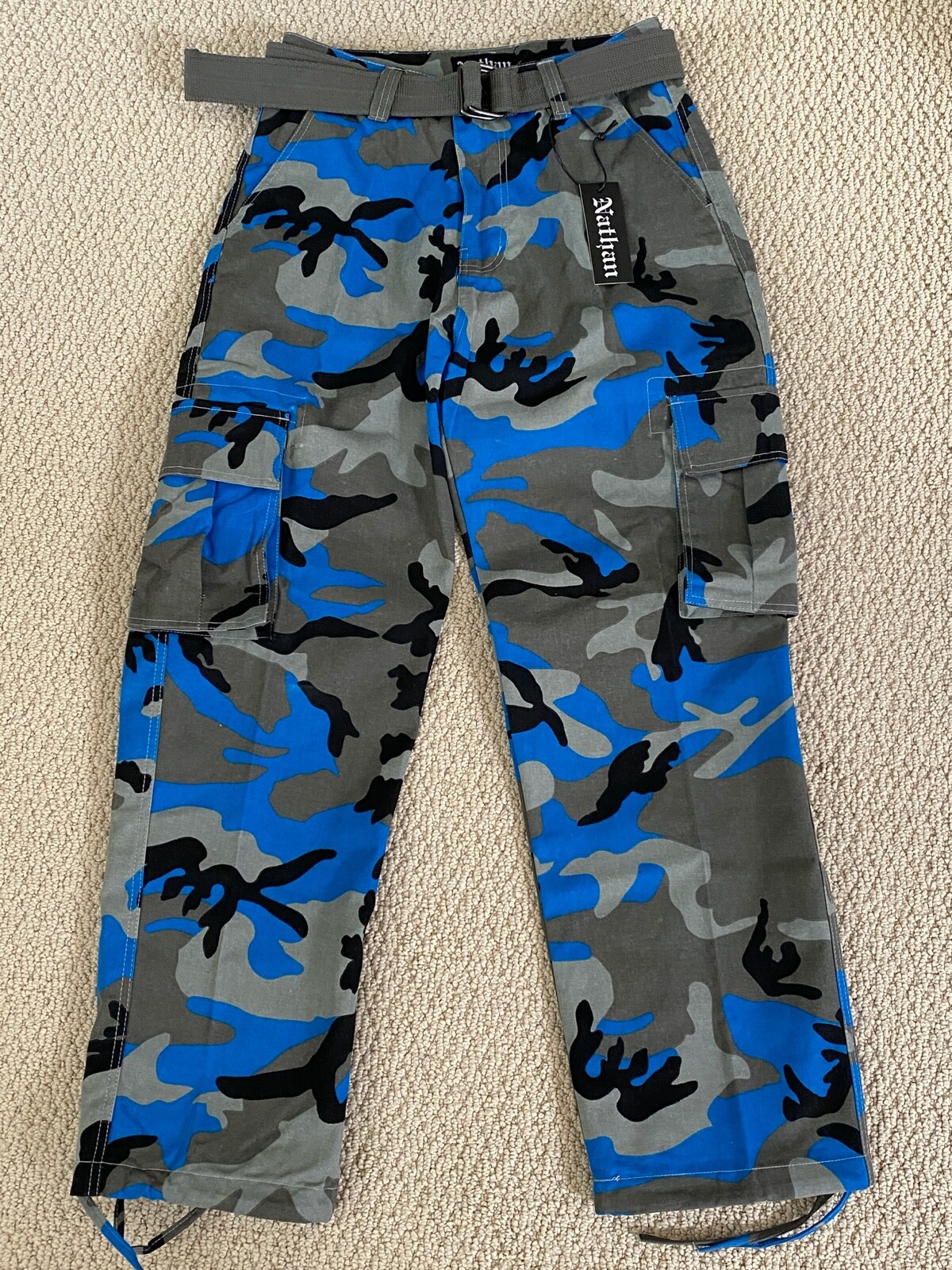 NWT Men's Nathan Blue Gray Camouflage Camo Belted Cargo Pants ALL  SIZES/LENGTHS | eBay