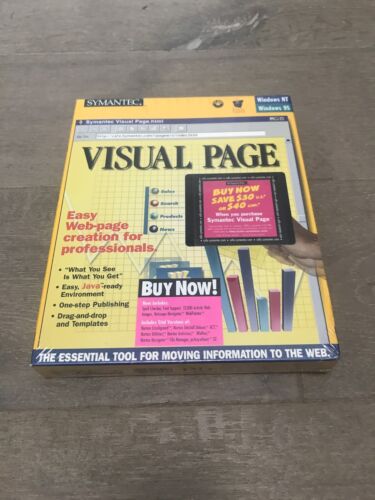Window 95 New In Box Software Symantec Visual Page PC CD creat...
