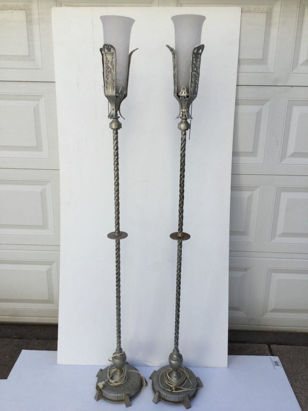 Pair 2 Art Deco Floor Lamps Torchieres Metropolitan Columbia Manufacturing Comp.