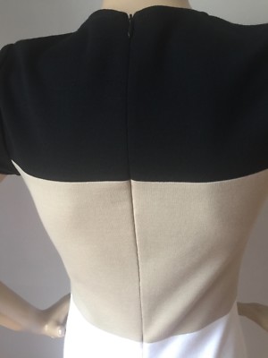Pre-owned St John Knit Dress Sz 10 Black Caviar & White Color Block Milano Knit Wool