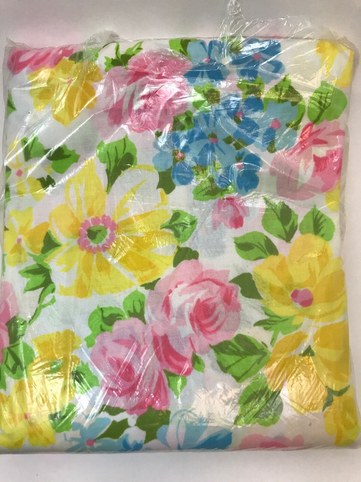 Flat Sheet Vintage Floral Full White Blue Pink Yellow New Pequot
