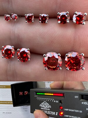 Real Ruby Red Moissanite Screwback Stud Earrings 925 Silver 3-8mm Iced Pass Test