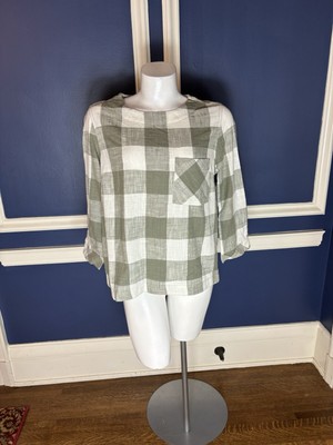 NWT DOWNEAST WOMANS COUNTRYSIDE TOP GREEN CREAM PLAID SIZE SMALL