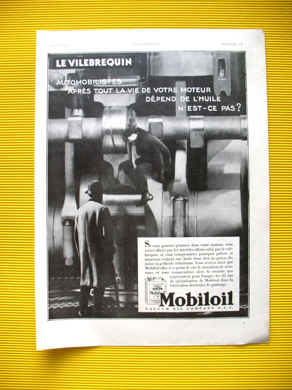 Publicite De Presse Mobiloil Huile Moteur Le Vilebrequin Efforts Subis Ad 1931