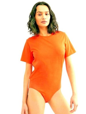 

Женское оранжевое боди FREE PEOPLE с короткими рукавами и вырезом под горло Размер, Оранжевый