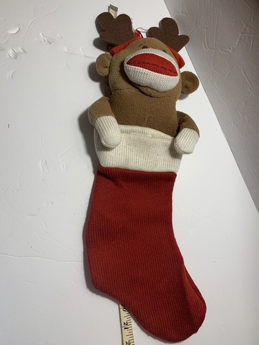 Sock Monkey Reindeer Christmas Dan Dee Collectors Choice Red Plush Stocking Knit