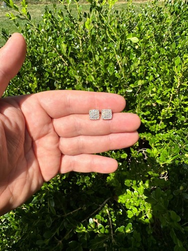 Pre-owned Silver 1.32ct Vvs Real Diamond Men's Solid 14k Yellow Gold Iced Hip Hop Square Earrings In White