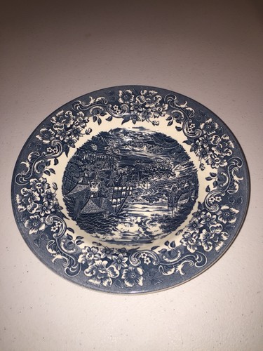 Staffordshire Engravings 17th Century Rimmed Soup Bowl --Blue