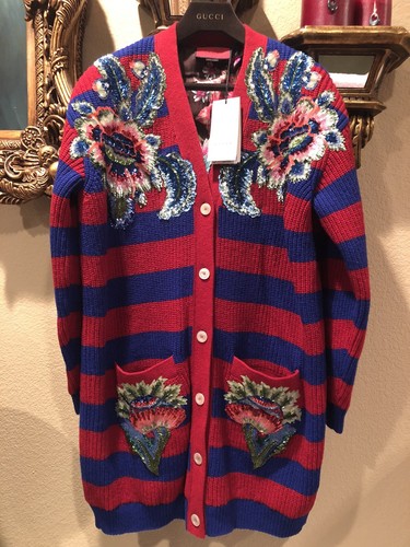 100% Authentic GUCCI Red & Blue Oversized Sequin Embroidered