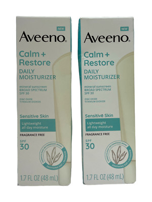 Aveeno Calm + Restore Daily Moisturizer SPF 30 Lot of 2 x (1.7fl.oz / 48ml) NEW