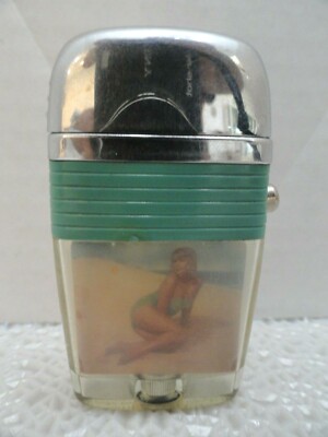 Vintage Scripto VU Lighter Sexy Blonde on Sandy Beach with Green Band 