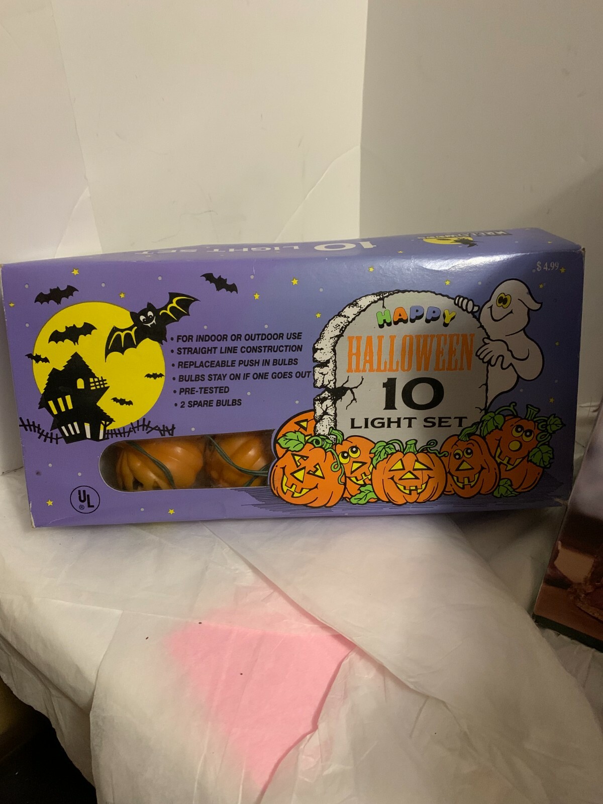 Vintage 90's Blow Mold Pumpkin String Lights Halloween Jack