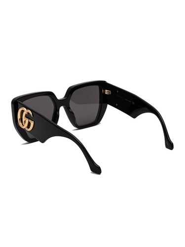 Pre-owned Gucci Sunglasses Gg0956s 003 Black Gold Grey Square Woman Authentic In Gray