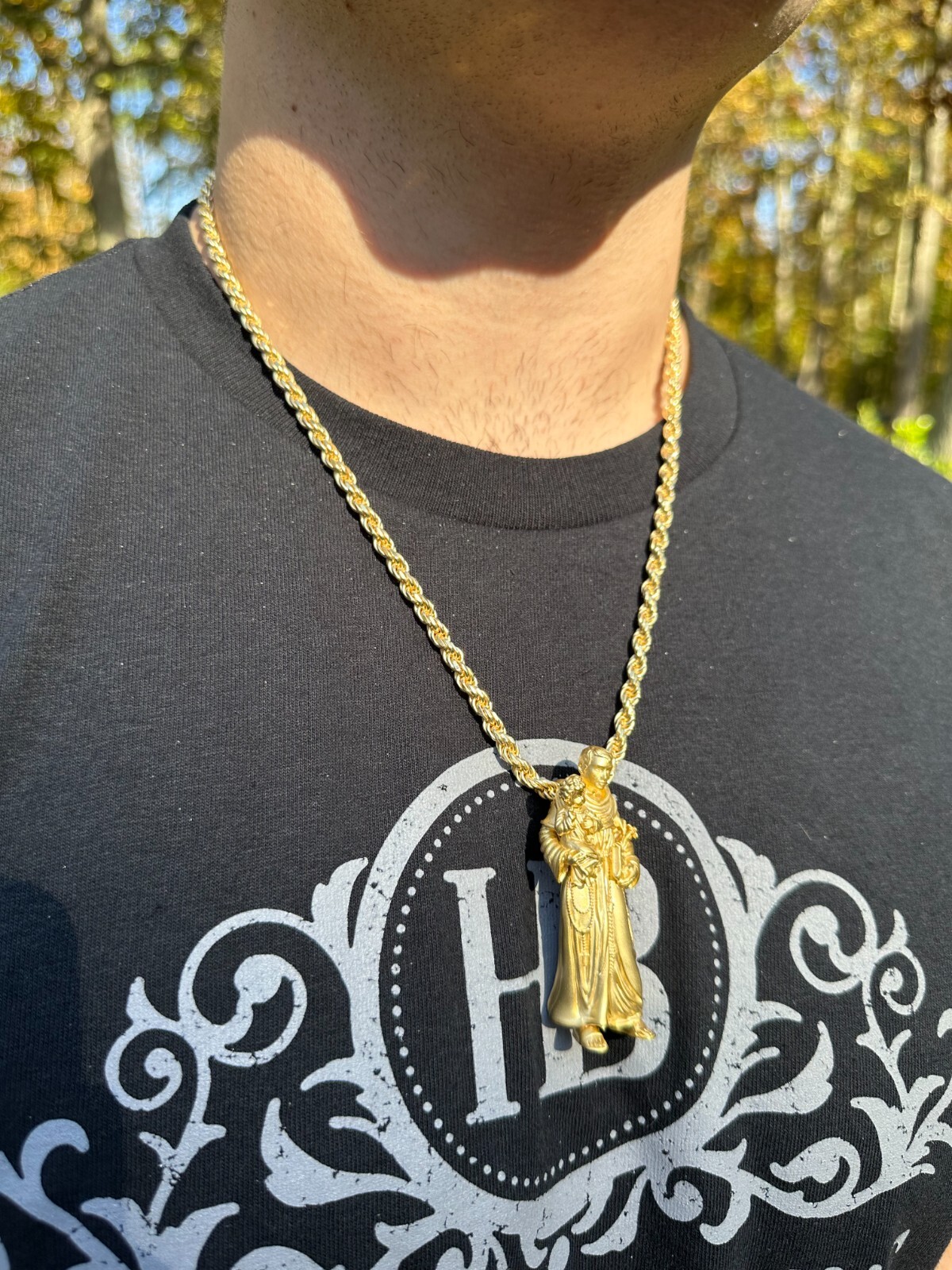 Pre-owned Harlembling Heavy 3d St Joseph W Baby Jesus Real 925 Silver 14k Yellow Gold Pendant Necklace