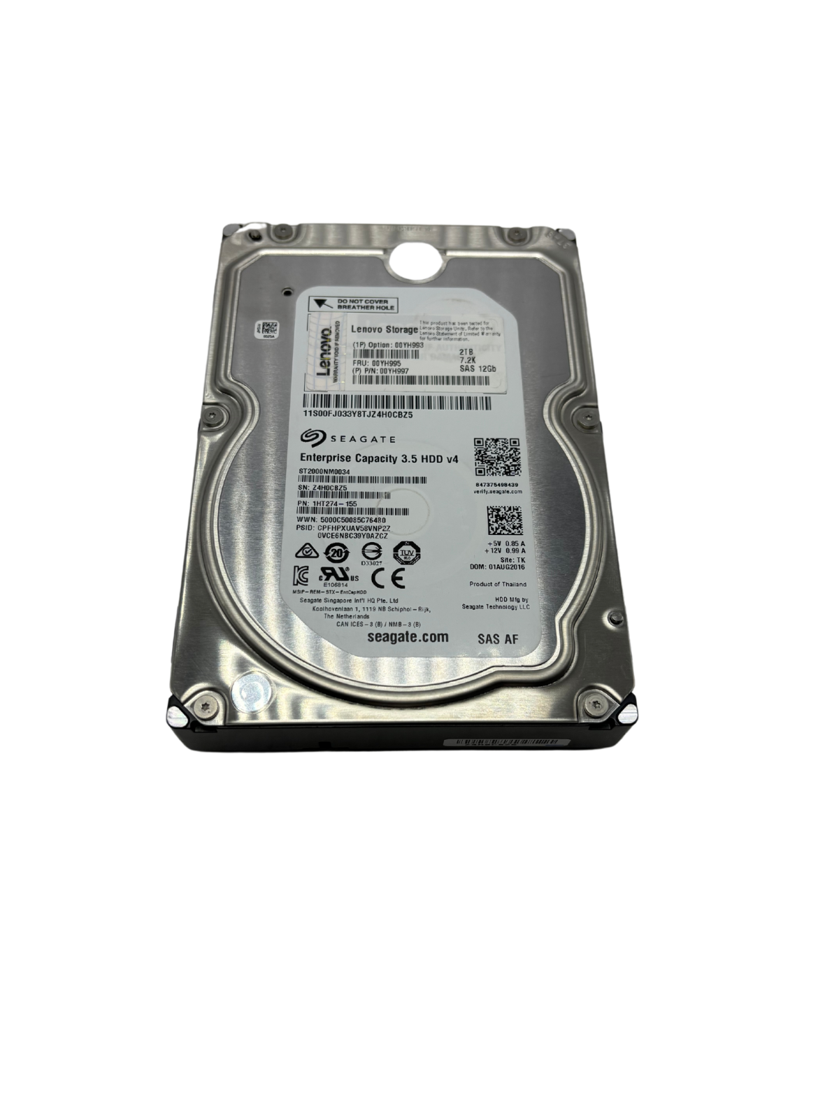 Lenovo 00YH995 2TB 7.2K SAS 12Gb 3.5" Hard Drive 00YH997 ST2000NM0034 1HT274-155