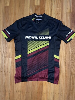 Pearl iZumi Elite Cycling Jersey Men's Size Medium M Black Neon Yellow Burgundy