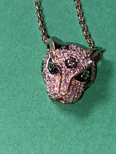 Pre-owned Effy 14k Rose Gold Diamond & Tsavorite Panther Necklace // $2,285