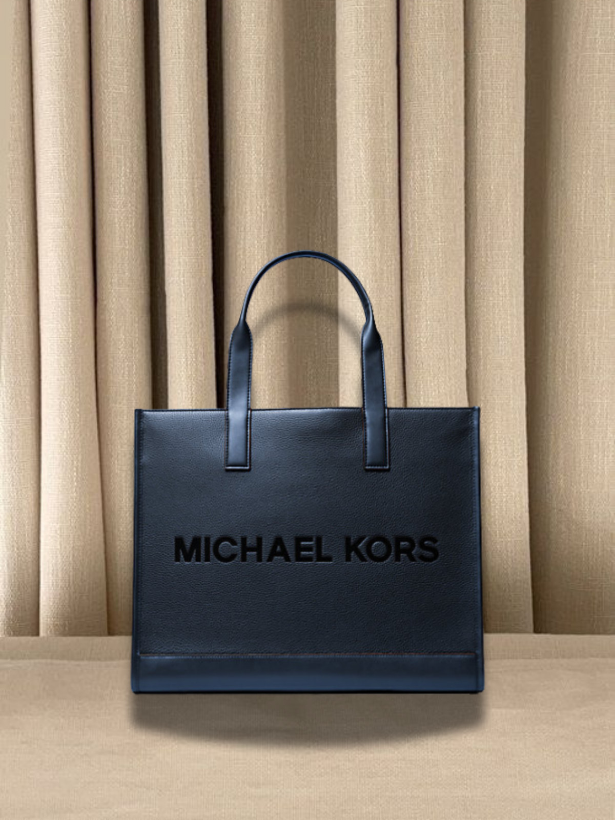 MICHAEL KORS ダークブルートートバッグ Michael Kors Cooper Men MK Logo Embossed Pebbled Leather Tote