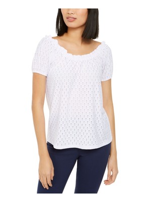 

MICHAEL KORS Женский белый топ с круглым вырезом и короткими рукавами в крестьянском стиле с люверсами