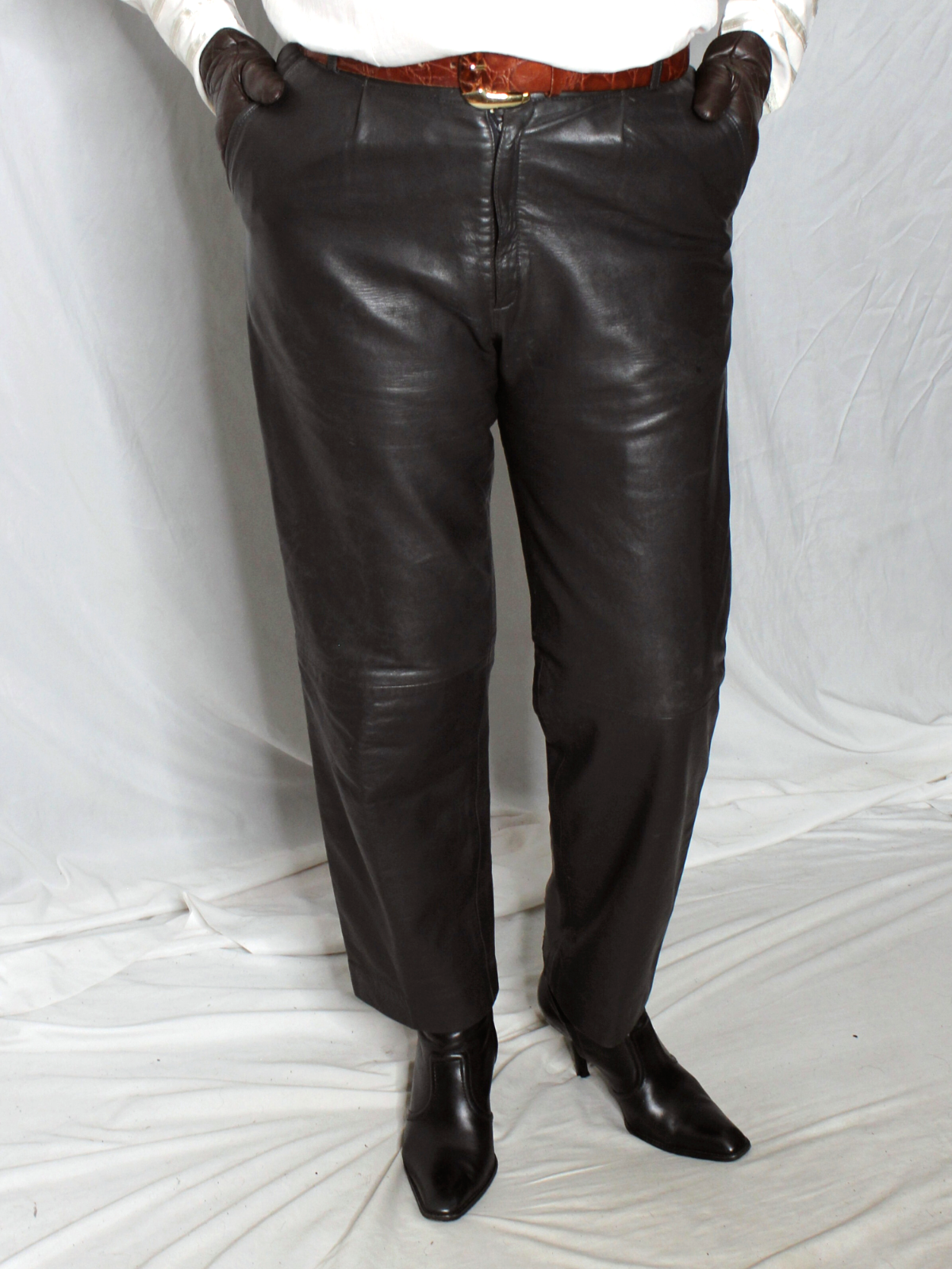 Womens Leather Pants Brown 34-L/XL? SOFT Lambskin Vintage 80s 90s