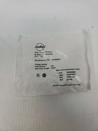 25 MOLEX 191930639 RING TONGUE TERMINALS | eBay