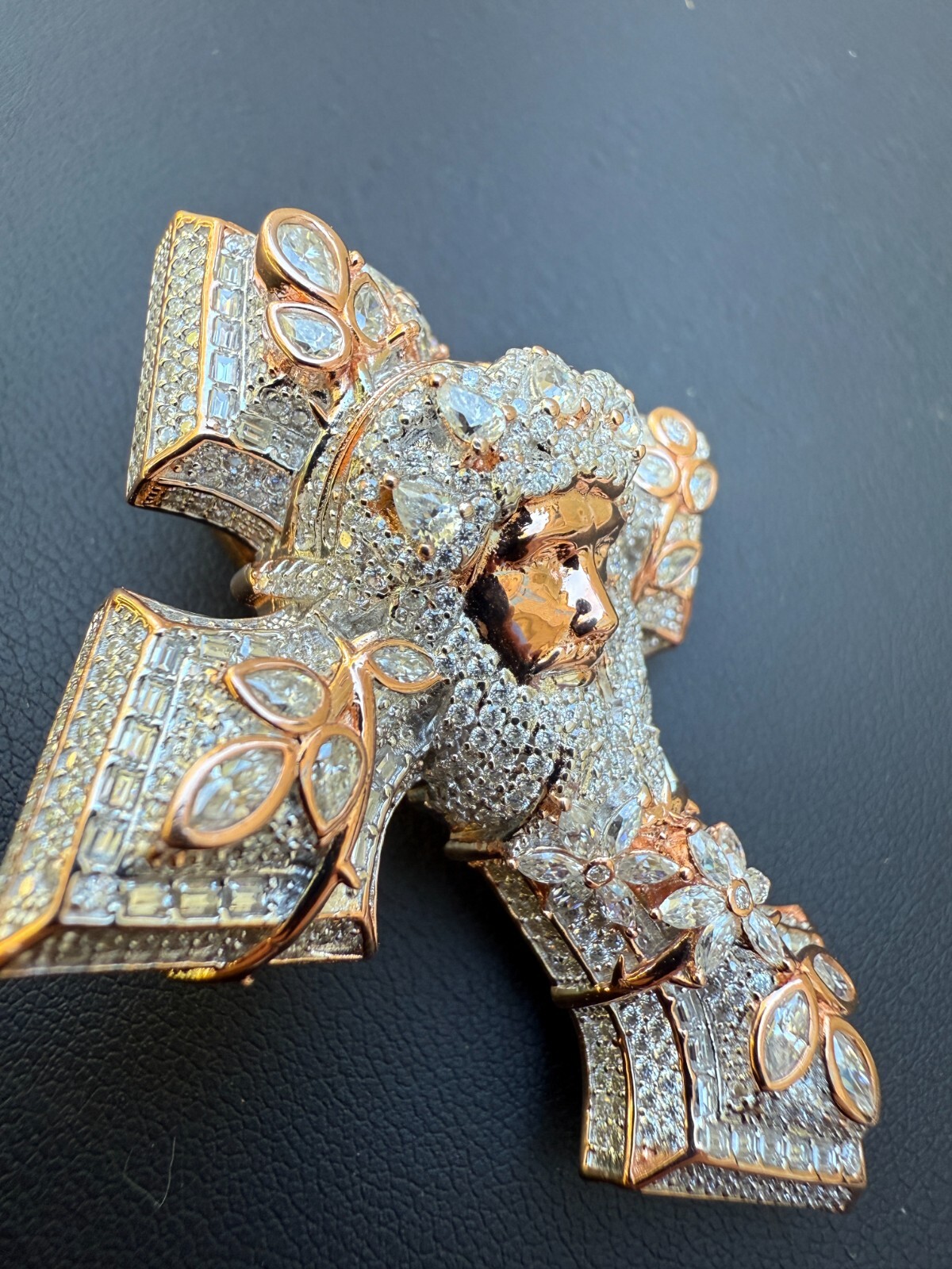 Pre-owned Hip Hop Moissanite 3d Cross Jesus Face Pendant Iced Necklace Real 925 Silver / 14k Gold In White
