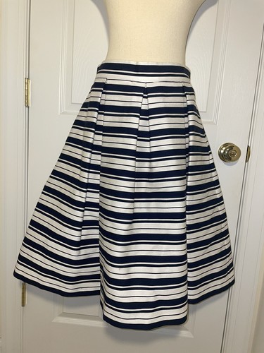 Eliza J Skirt Womens Sz 8 Striped Pleated Navy White Lined
