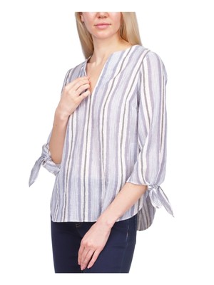 MICHAEL MICHAEL KORS Женский серый топ с круглым вырезом и манжетами без подкладки с рукавами 3/4 XXS