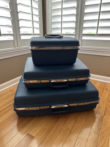 Samsonite Saturn Blue Luggage Hard Shell Train Case Suitcase (Set of 3) VTG
