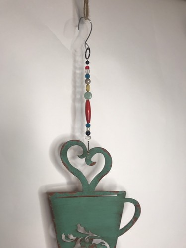 Windchime Repurposed Handmade Metal Coffee Cup Beads & Cowbells  NEW
