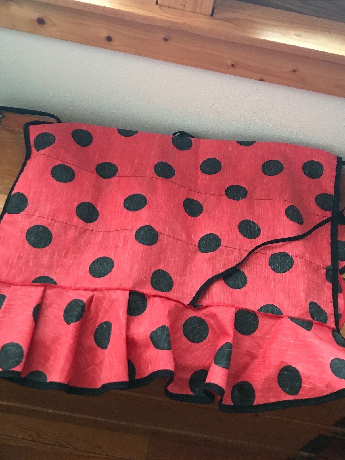 Red & Black Polk A Dot Full Size Cotton Blend Apron with Ruffles - 34 inches in