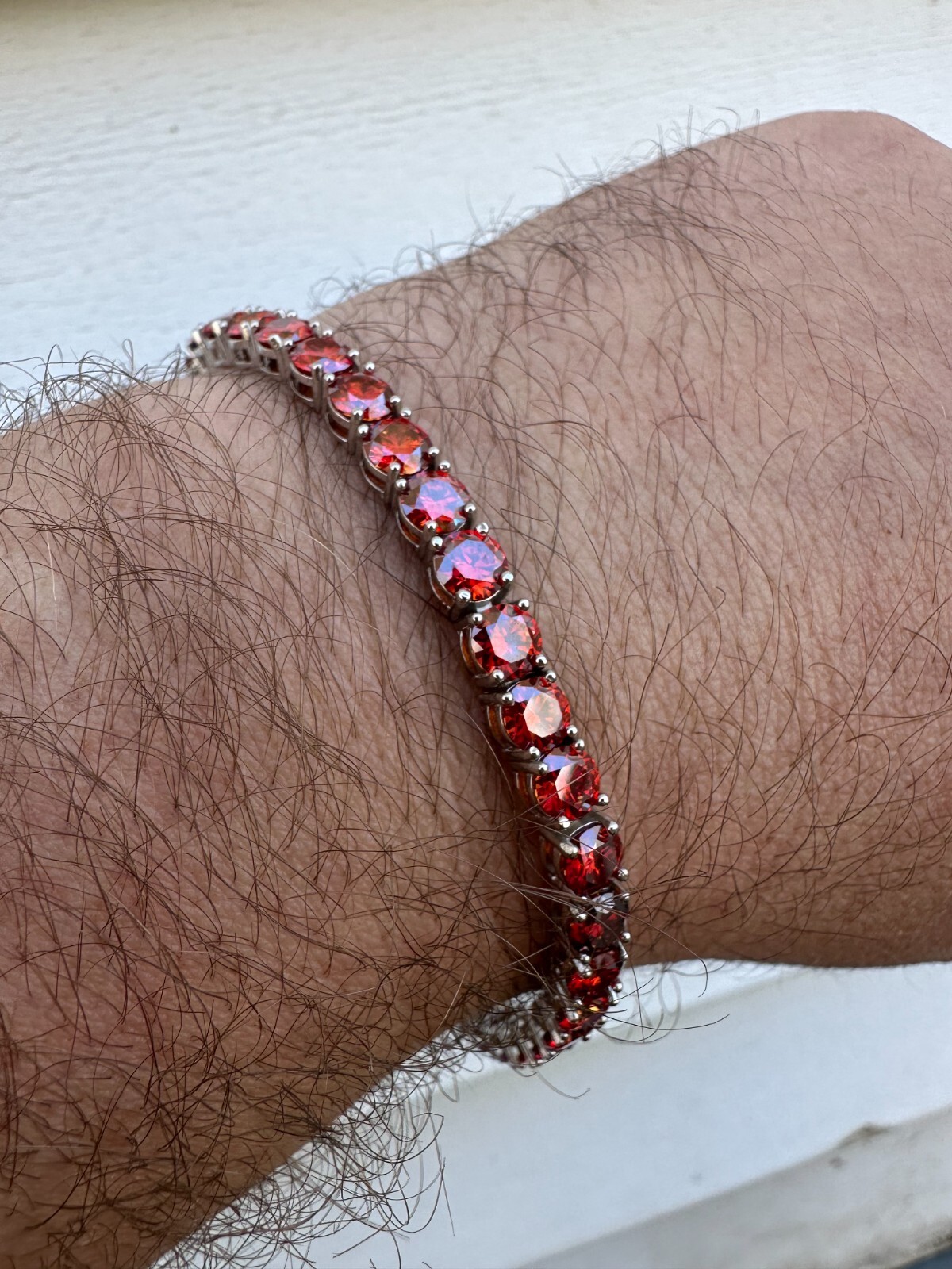 Pre-owned Silver Real Iced Ruby Red Moissanite 5mm Tennis Bracelet 925  Pass Diamond Test