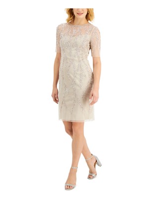 

ADRIANNA PAPELL Женское бежевое платье-футляр с рукавами выше колена на подкладке, Бежевый