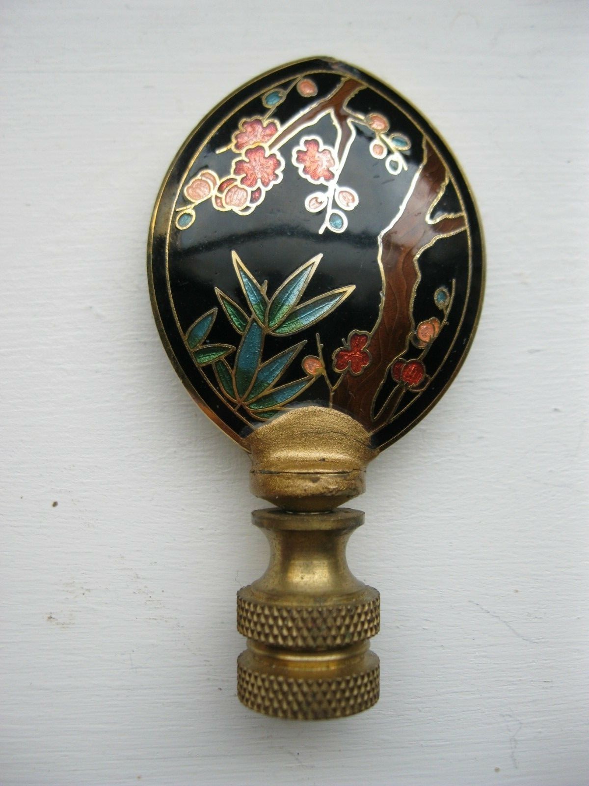 Antique Cloisonne Finial Lamp Part Chinese Cherry Blossom Bamboo Double Sided