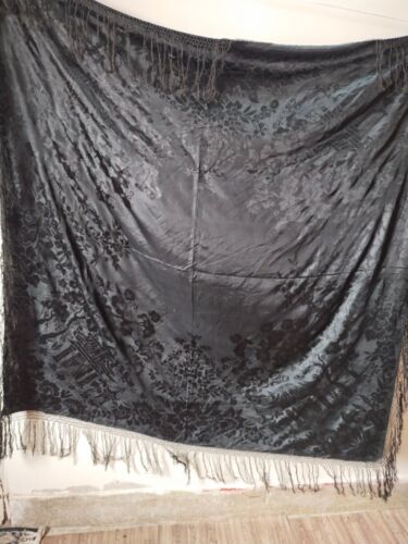 Antique silk  piano shawl brocade type  fringe  item 210 