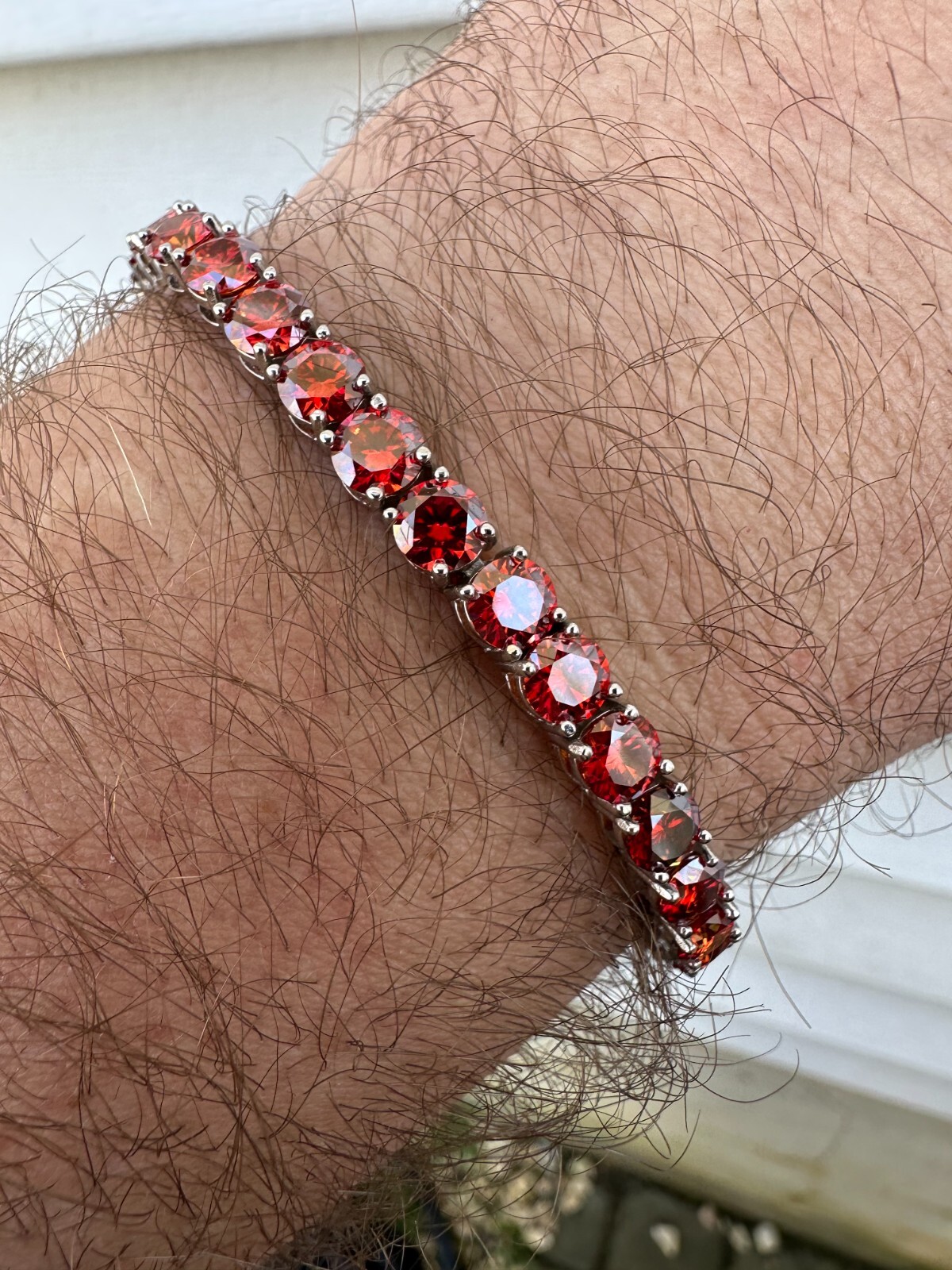 Pre-owned Silver Real Iced Ruby Red Moissanite 5mm Tennis Bracelet 925  Pass Diamond Test