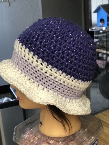 PURPLE LAVN Sparkly Winter Fall  CLOCHE BEANIE CAP FLAPPER HAT  HAND CROCHET new