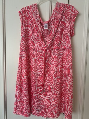 Dotti Paisley Print (Pink & White) Hooded Plunge Neck Swimsuit Cover-Up - Large